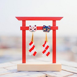 【日本神社風耳環系列】狐面/貓面/兔面/紙垂款/一對 第1張的照片