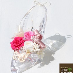 免運費玻璃鞋Pink Rose Arrangement（玫瑰3輪） 第1張的照片