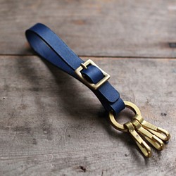 靛藍染色皮革[migaki]黃銅金屬配件鑰匙扣 第1張的照片