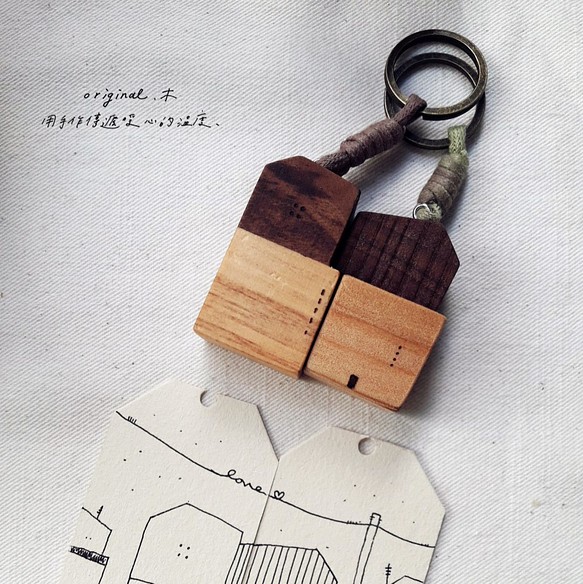 【original.木】愛家系列_雙色小木wood 鑰匙圈 (1個/樣式隨機出貨) 第1張的照片
