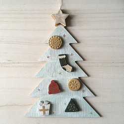 【Creema限定クリスマス】白いクリスマスツリーボード 1枚目の画像