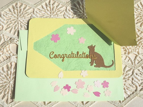 桜と猫のおめでとうカードセット 1枚目の画像