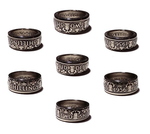 戴 硬幣戒指 COIN RING ~ 英國 兩先令 Shillings 硬幣戒指(皇冠造型)手工戒指 手做戒指 錢幣戒指 第1張的照片