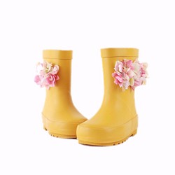（ イエロー ）キッズ フラワー レインブーツ 16.0cm こども 長靴 黄色 花 かわいい 通園 通学 雨具 梅雨 1枚目の画像