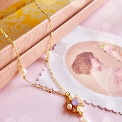 MISAKI手作飾品「睡美人的夢境」－粉水晶鑲鑽珍珠項鍊／手鍊 第1張的照片