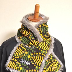 ショートマフラー ”アフリカ布＆フェイクファー” SM2 1枚目の画像