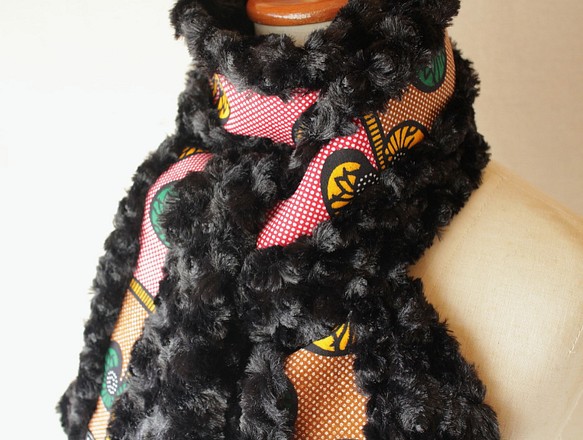 アフリカ布＆トルネードファーマフラー/African print scarf (sc7) 1枚目の画像