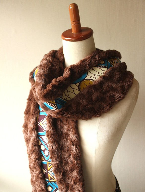 アフリカ布＆トルネードファーマフラー/African print scarf (sc9) 1枚目の画像
