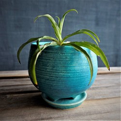 【陶器】トルコ青の植木鉢⑨　送料無料 1枚目の画像