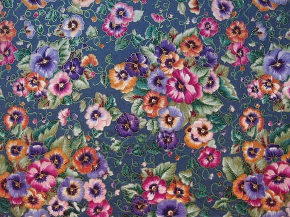アンティークフランス 紫小花 スミレの花束刺繍 ブルーリボン シルク