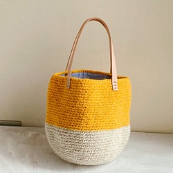 麻編みどんぐりバック　黄色✖️白 1枚目の画像