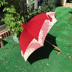 日傘　de　着物　赤麻の葉 1枚目の画像