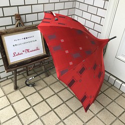 ショートタイプのパゴダ日傘　de　着物　雨ゴート　春雷 1枚目の画像
