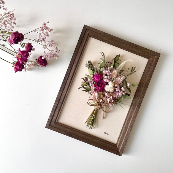 Antique pink bouquet frame #9 ブーケフレーム　フレームブーケ　額縁入りブーケ 1枚目の画像