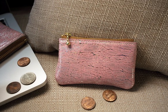 純粋な手作りのピンクのカーネーションミイラ財布キーケース（小） 1枚目の画像