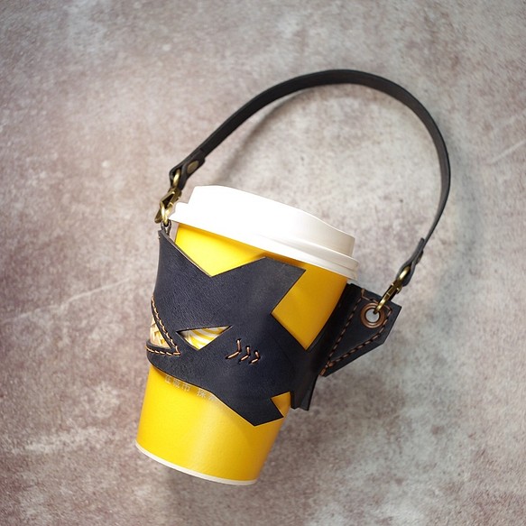 植鞣 牛革 純手工製 鯊魚 飲料杯 咖啡杯 杯套 飲料袋 第1張的照片