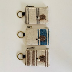 迷你零錢包（棉亞麻條紋和毛茸茸的老鼠貼花2色）國內免費送貨 第1張的照片