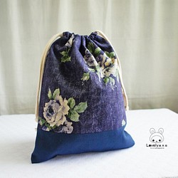 素敵な日本の綿とリネン[Denning Rose TNメモ帳ポケットポケットバッグ]ライニング付きのロングクリップ付き 1枚目の画像