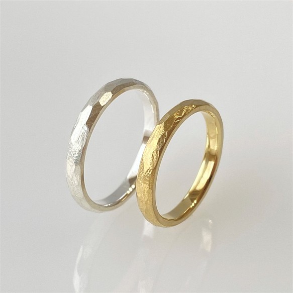 K18 甲丸荒らし鎚目の結婚指輪 [マリッジリング][ペアリング] 指輪