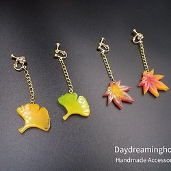 秋意濃 漸層楓葉銀杏耳環 第1張的照片