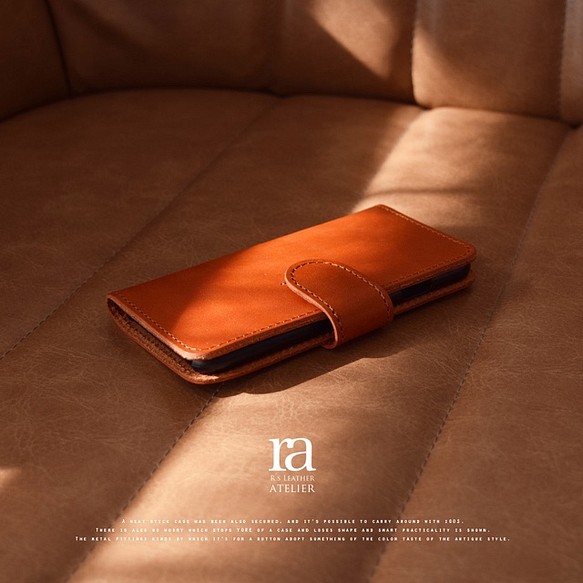 【送料無料】iPhone6ケース 栃木レザー 手帳型 オレンジ ダイアリー 本革 1枚目の画像