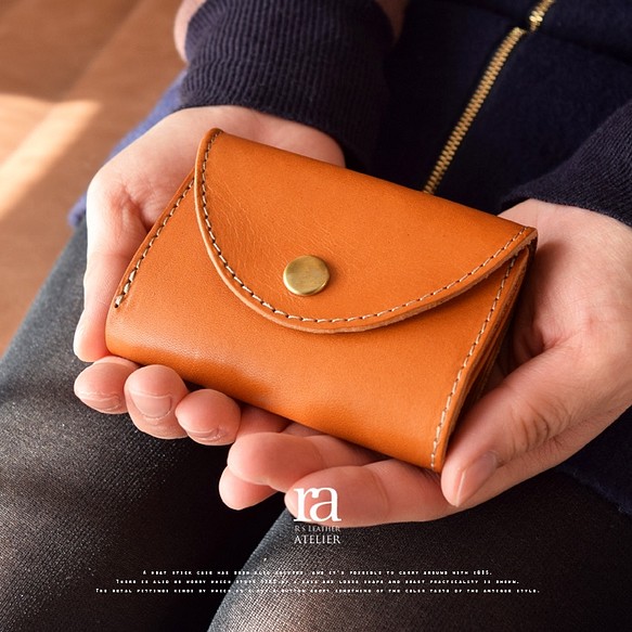 【送料無料】国産最高級レザー 小さい財布 キャメル コンパクト財布 本革 オシャレなミニ財布 1枚目の画像