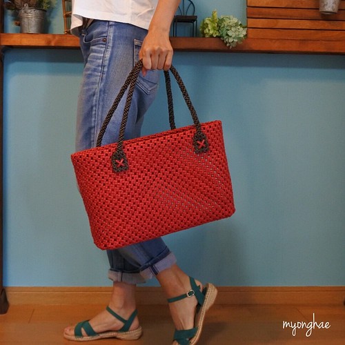 石畳み編みのミニトートバッグ かごバッグ myonghae 通販｜Creema 