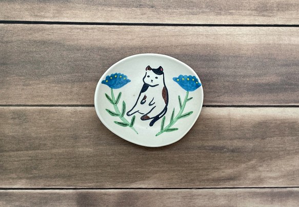 陶瓷小碟 豆皿 貓與花 第1張的照片