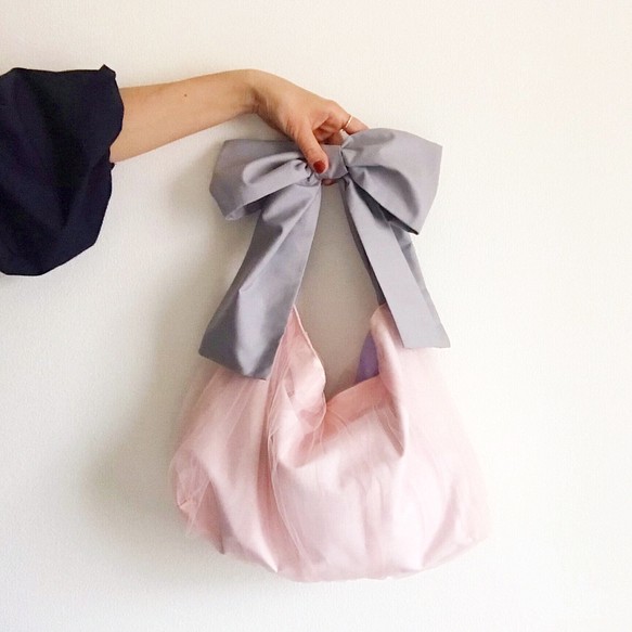 【受注生産】3way tulle ribbon tote bag（pink） 1枚目の画像