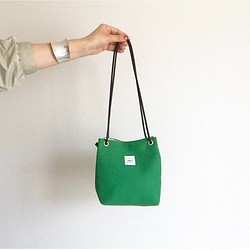 【受注生産】2way canvas × ecoleather mini bag（グリーン） 1枚目の画像