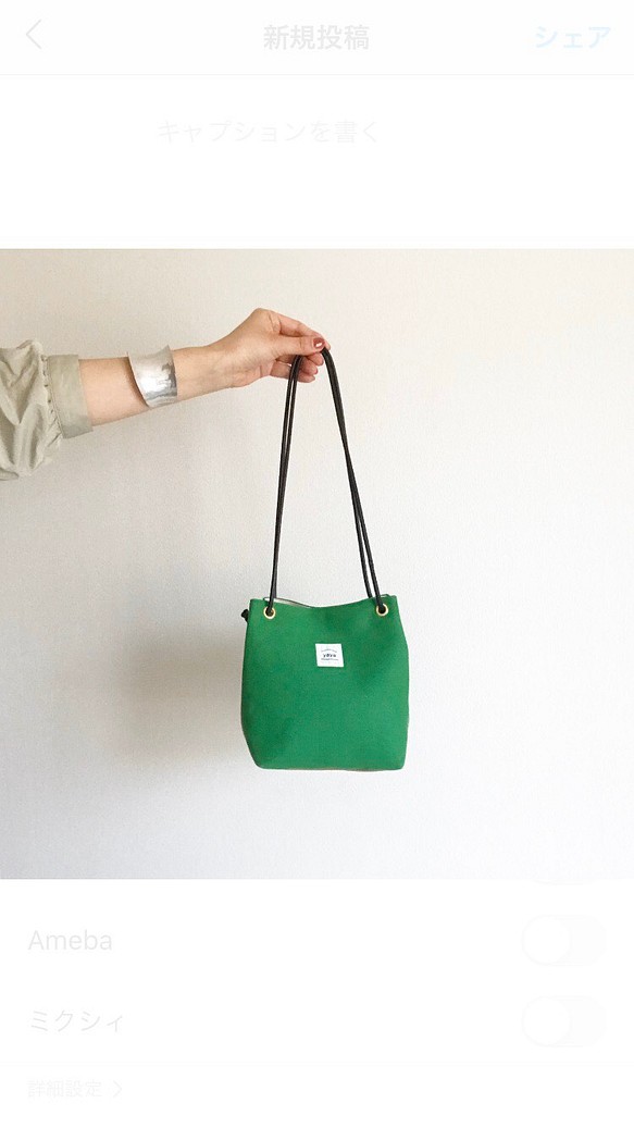 【受注生産】2way canvas × ecoleather mini bag（グリーン） 1枚目の画像