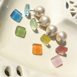 可選色 霧面色糖果和棉花珍珠的耳環 第1張的照片