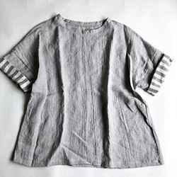 受注製作　国産リネンのお袖2wayプルオーバー　グレー 1枚目の画像
