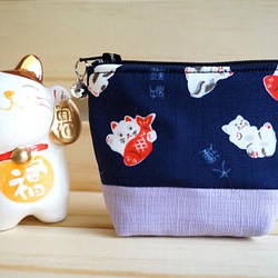 20%off   貓德雷--日式鋪棉小零錢包- 招財貓-粉紫款 第1張的照片