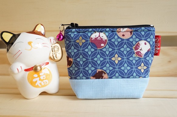 20%off   貓德雷--日式鋪棉小零錢包- 圓圓貓-淺藍款 第1張的照片