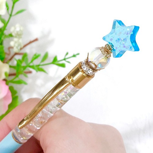 ゆめかわ 魔法少女ボールペン Magical Wish Pen ブルー 星 レジン ゆめかわいい 文房具 ステーショナリー カンパネラ フェイクスイーツ レジン 通販 Creema クリーマ ハンドメイド 手作り クラフト作品の販売サイト