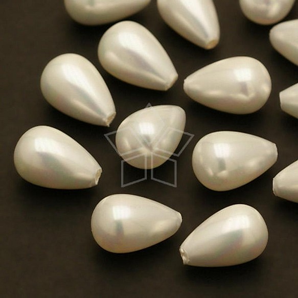 【2個入り】片穴ドロップパールシェル、涙型、ホワイトパール、真珠、9㎜、ホワイト/PL-033-SP 1枚目の画像