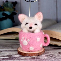 【羊毛氈】萌系動物_粉色咖啡杯裡的狐狸_memo夾_擺飾 第1張的照片