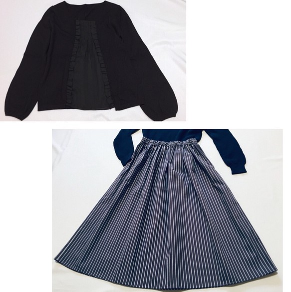 「限量幸運袋」黑色羊毛混紡毛衣➕ 簡約灰色條紋褶襉裙➕ 共2分 SM碼 非常有優勢的一套 第1張的照片