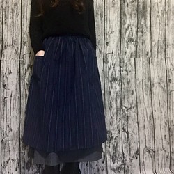 ♪Set♪→圍裙(海軍藍)+喇叭形縮褶裙 第1張的照片