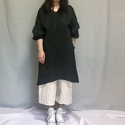 促銷6900→5200☆☆長袖直筒輪廓100％棉V領連衣裙[定做] 第1張的照片