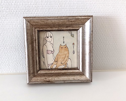 ミニ額縁 原画 「ある日のねことUFOと私」 絵画 TAMAISHI KAYO 通販