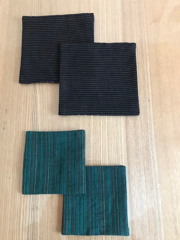 SALE　会津木綿と久留米絣コラボ　親子コースター　4枚セット 1枚目の画像