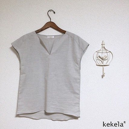 kekela × SUMI yarn オーガニックコットンブラウス【アイスグレー】 1枚目の画像