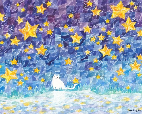 絵画「星とネコ」 絵画 伊藤彩恵子 通販｜Creema(クリーマ)