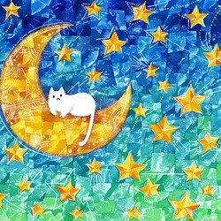 絵画「月と星とネコ」 1枚目の画像