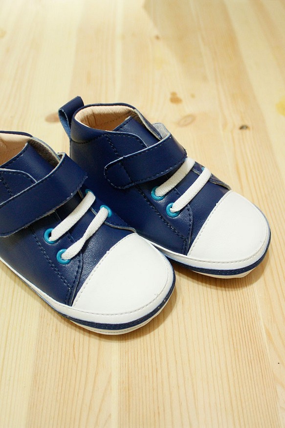 AliyBonnie童鞋 低筒寶寶真皮內裡學步鞋-水手藍 第1張的照片
