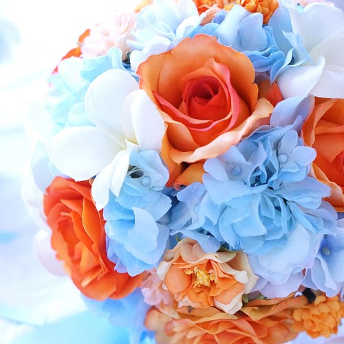 雞蛋花很可愛 橙 淺藍色 厘米花束婚禮捧花noiva 的作品 Creemaー來自日本的手作 設計購物網站