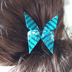 友禅和紙使用　おりがみかんざし　髪飾り　青い蝶 1枚目の画像