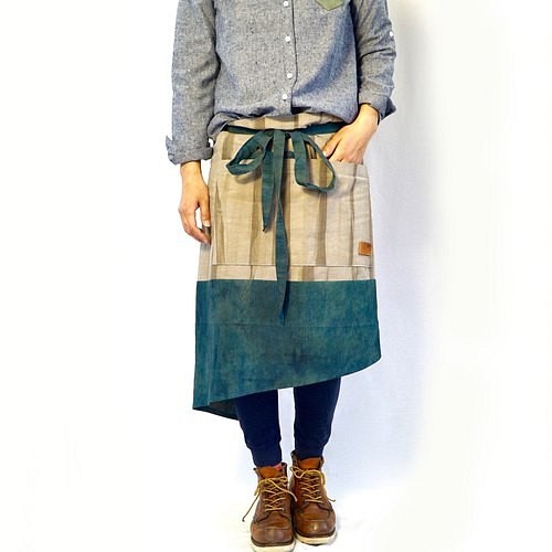 Koshimaki Cafe圍裙/綠色x灰色/ Mikawa Textile 第1張的照片